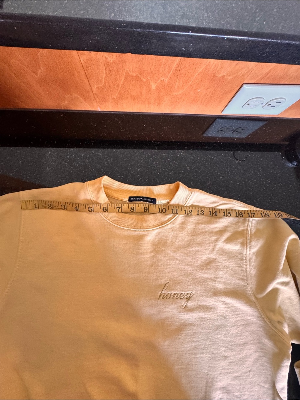 Brandy Melville Honey Embroidered Yellow Crewneck Sweatshirt. - Picture 5 of 9